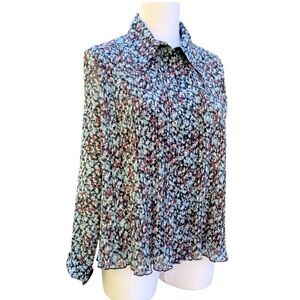 GANNI NWOT Plissé Button-Up Shirt. Impressionist -print Georgette. Size 38EU.